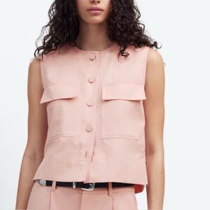 NEW Madewell Crop Cargo-Pocket Crewneck Top in pale blush Medium